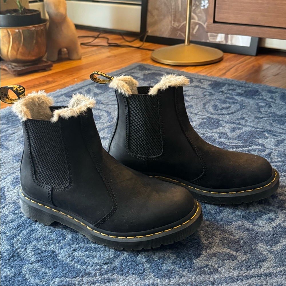 Dr. Martens Black Ankle Boots with Fur Trim
